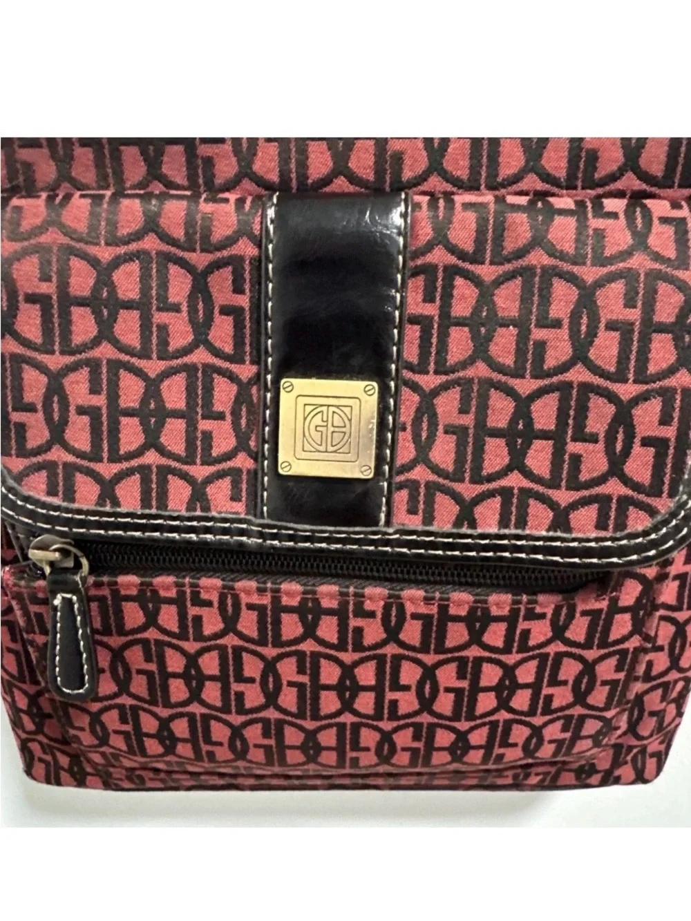 Giani Bernini Red Patterned Crossbody Bag with Black Trim
